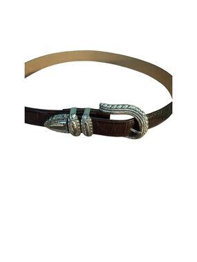 Brighton 4409 Croc Leather Brown Different 3-piece Bucklet set Belt  L